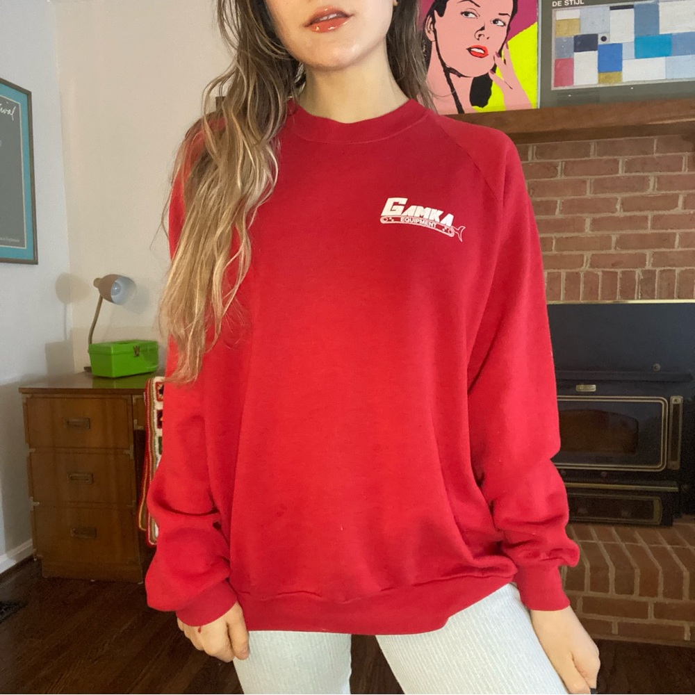 Vintage 90s Gamka Construction Equipment Raglan Crewneck Sweatshirt USA… - Picture 2 of 13